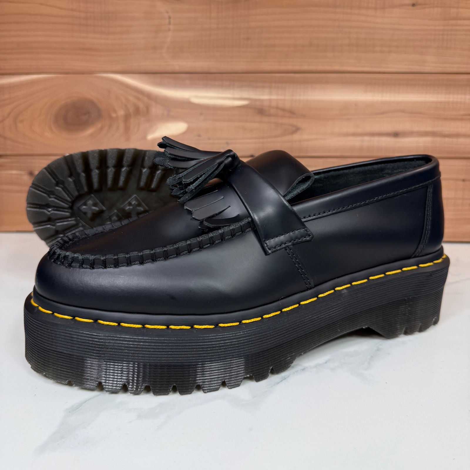 Dr Martens Women's Adrian Quad Black Leather Platform Loafer Shoes Size 9